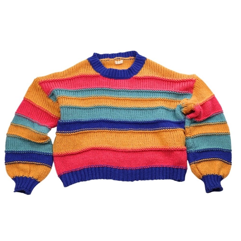 Debut Rainbow Stripe Chunky Knit Cropped Sweater Small